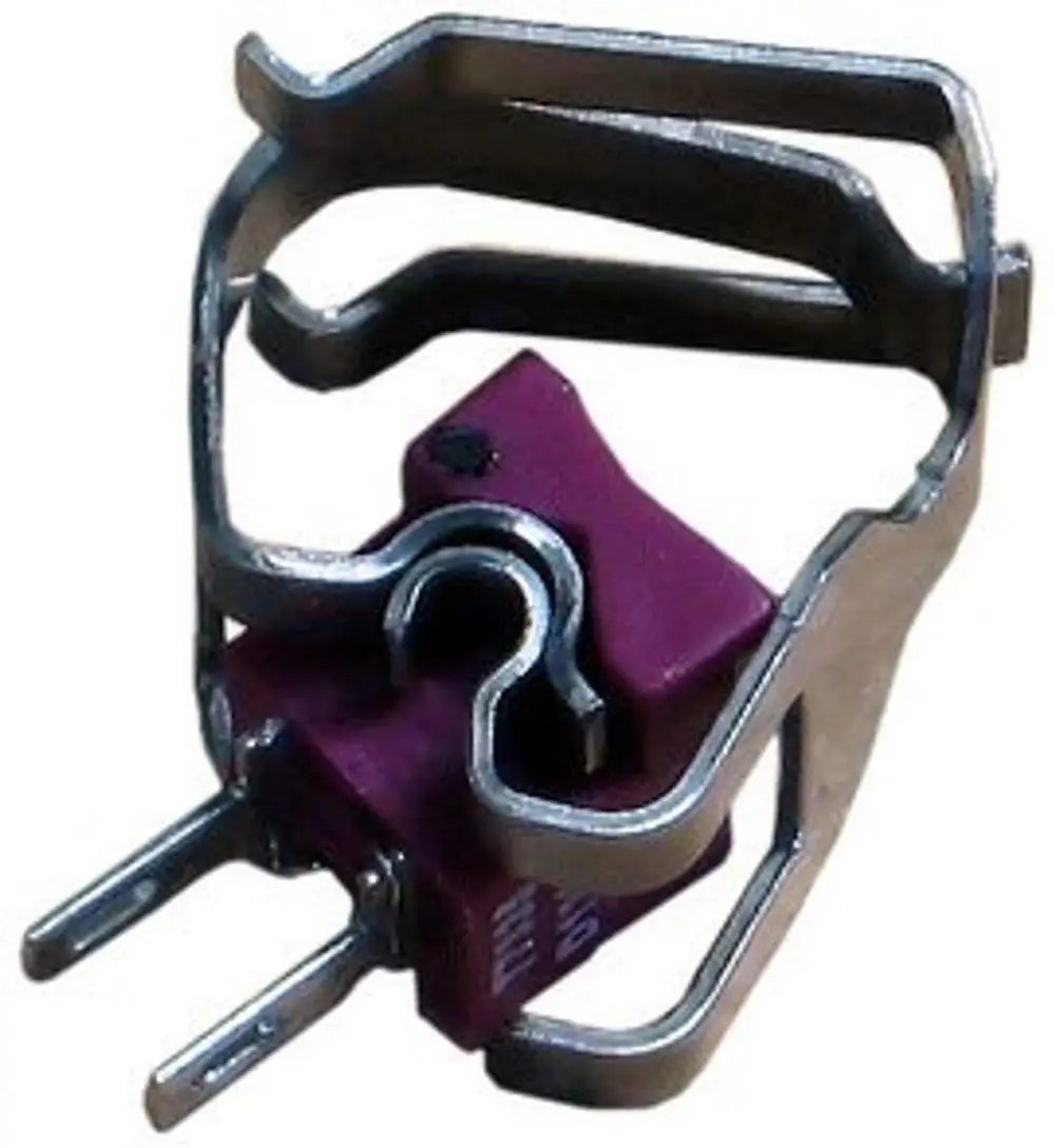 BOSCH Temperaturfühler in Metallhalterung mit zwei Steckpins. Der Fühler ist rot und ist in eine metallische Halterung eingefasst.